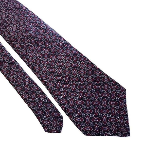 Stafford Black Purple Print Geometric Short Wide Silk Tie - Picture 1 of 6